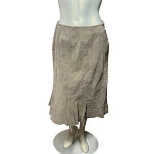 Coldwater Creek Suede Leather Skirt M Beige Flared Hem Boho Western Chic